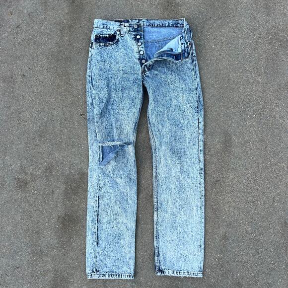 Vintage 80s Levi's 501 Button Fly Acid Wash Straight Leg Thrashed Jeans 31x32 - Picture 1 of 10